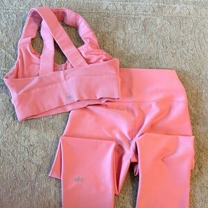 ALO Yoga coral Leggings and Sports Bra Set